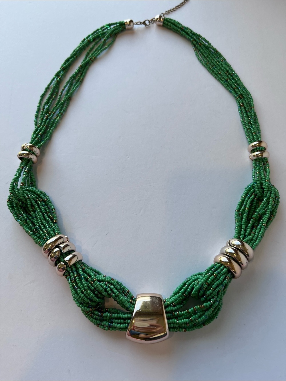 Vintage Green Seed Beads Long Statement Necklace